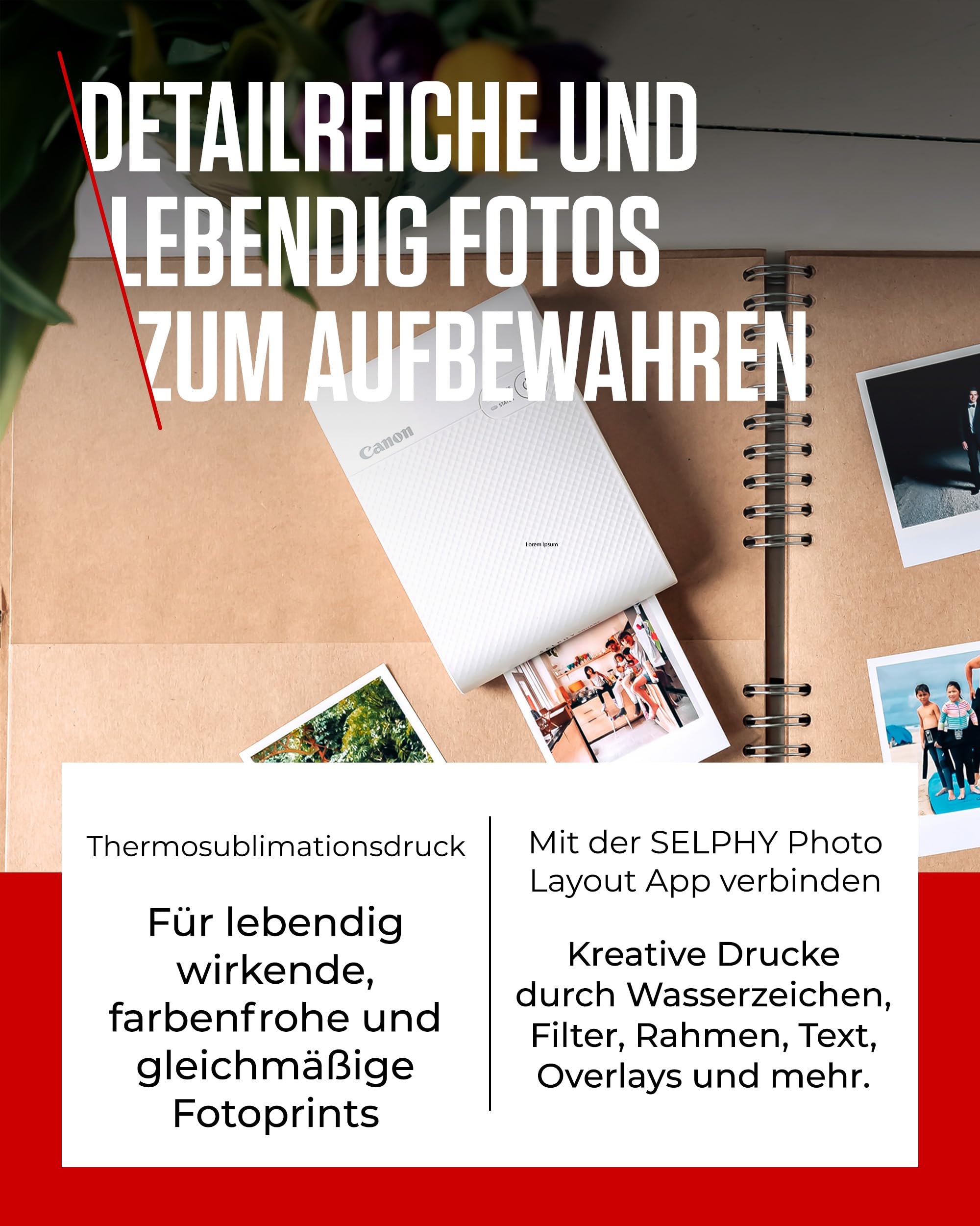 Canon SELPHY SQUARE QX10 Mini Fotodrucker mobil tragbar unterwegs (quadratischer Druck 6,8 x 6,8cm mit Kleberückseite, eingebauter Akku, WLAN, Canon App, Thermosublimation) weiß [+ 3er Druck-Set]