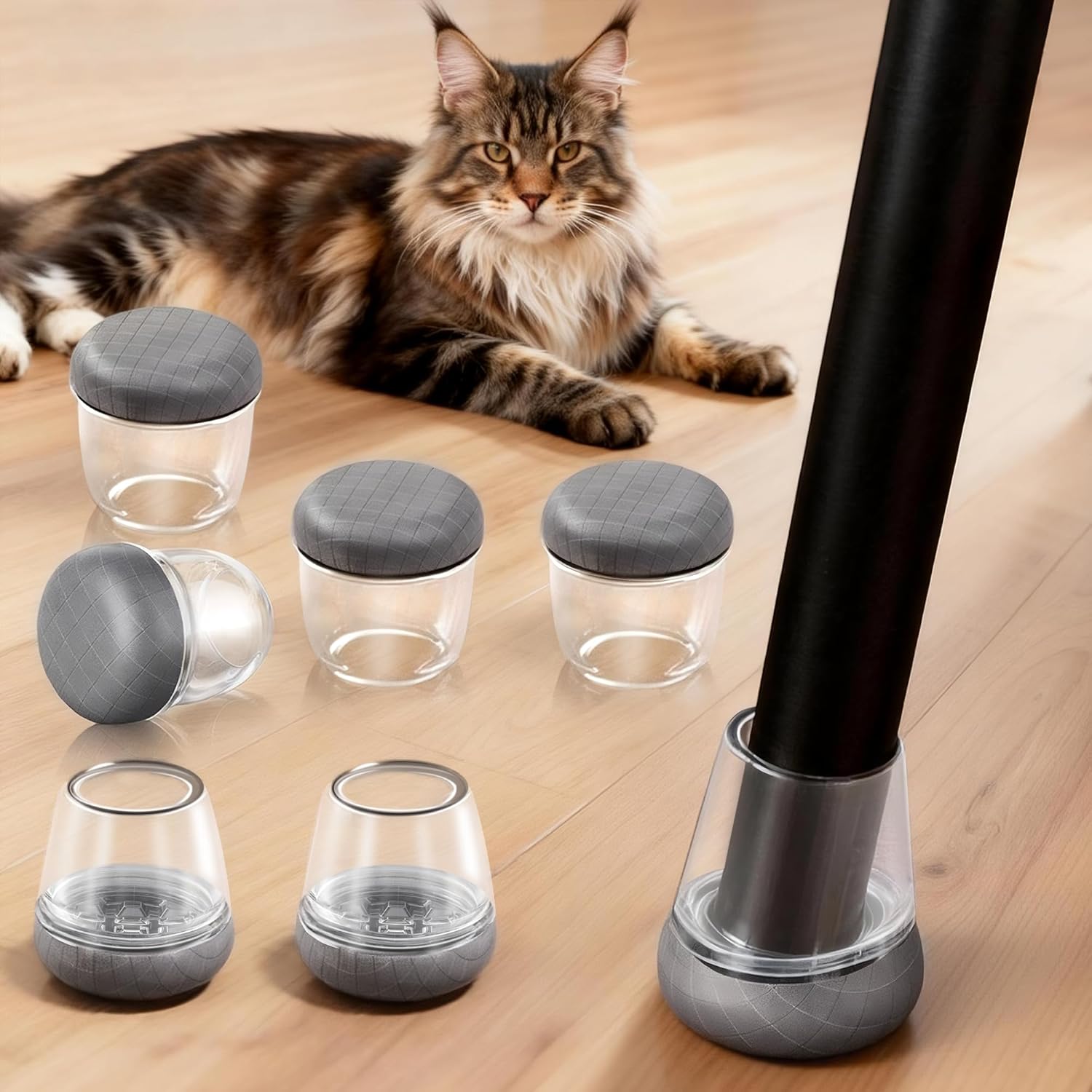 Chair Leg Floor Protectors for Hardwood Floors – Smooth Nylon Base Won’t Trap Cat or Dog Hair, Clear Silicone Caps No Scratch & Silent on Carpet & Tile (16 Pack, Fits 1/2" to 3/4")