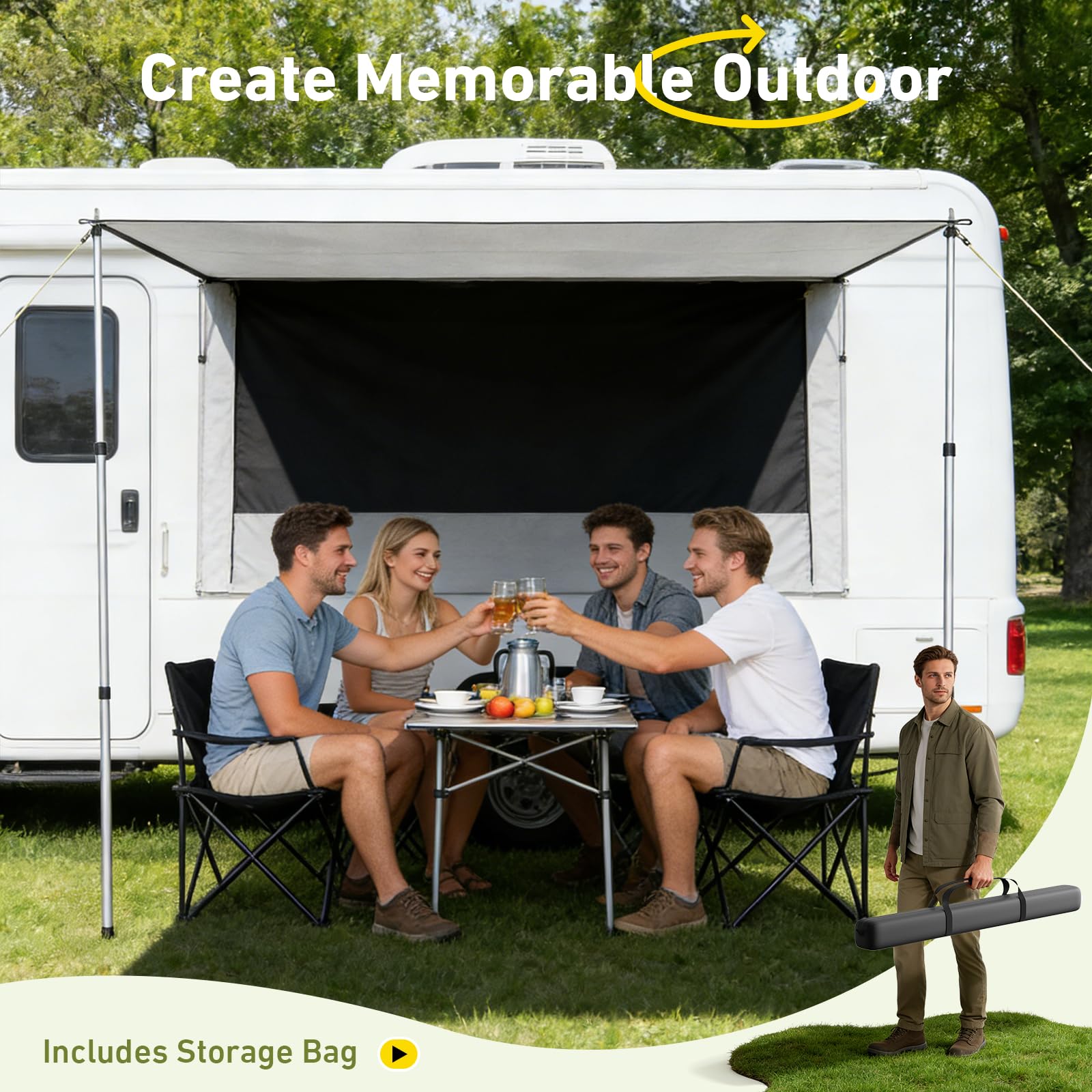 WildFun Sonnensegel Wohnwagen 3 x 2,5 m, Keder 3000mm, Wasserdicht, UPF 50+, mit 3er Kederschiene 5/7/10 mm