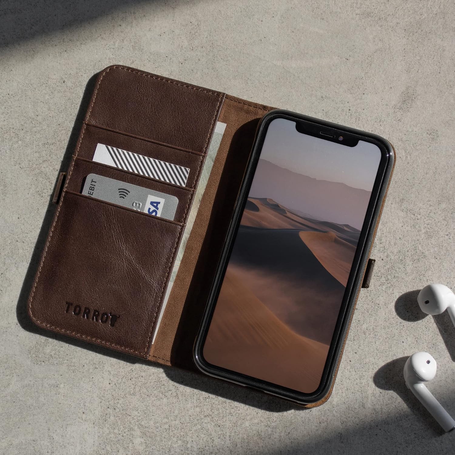 TORRO Cell Phone Case Compatible with Apple iPhone 11 Pro Genuine Quality Leather Flip Cover with [Card Slots] [Horizontal Viewing Stand] [Durable Frame] 5.8 Inch 2019 Release (Dark Brown)