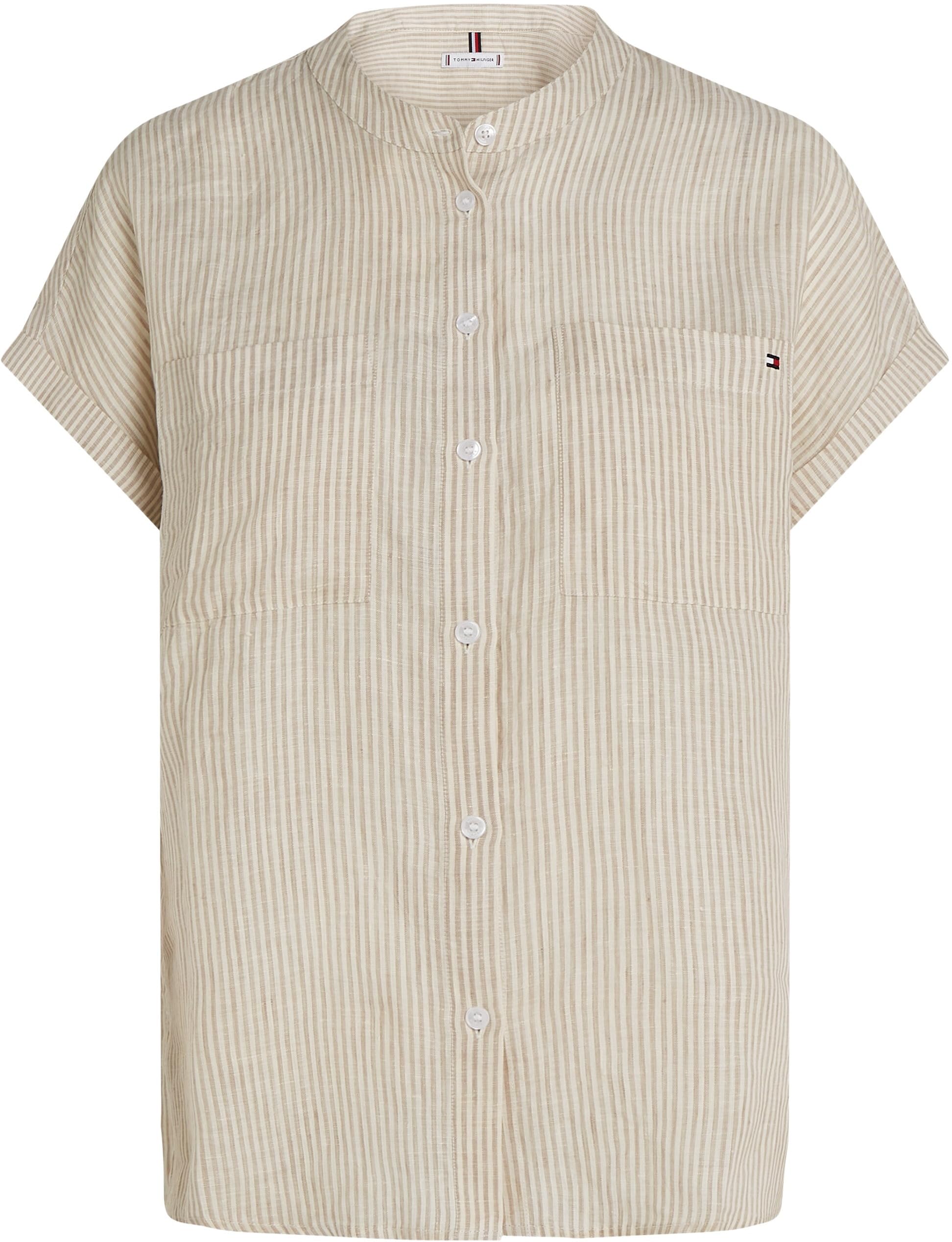 Tommy Hilfiger ESS lniana bluzka bez kołnierza S/S WW0WW44715 Kobiety Ess Linen Collarless S/S Blouse Ww0ww44715