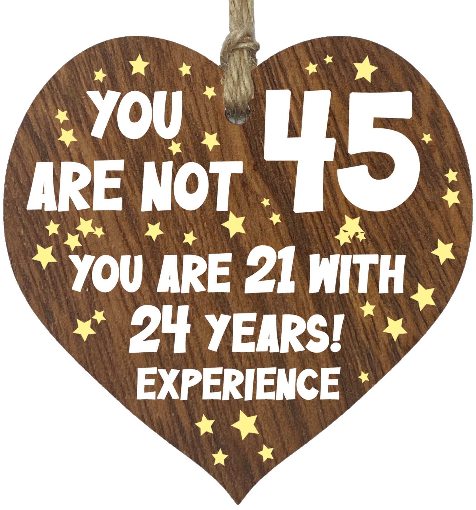 45th Birthday Gift For Women Men Wooden Heart Plaque, Dark Wood Sign Keepsake, Happy Birthday Mum, Colleague, Dad, Husband, Wife, Uncle, Mum Gifts From Son, Auntie, Sister Birthday Present