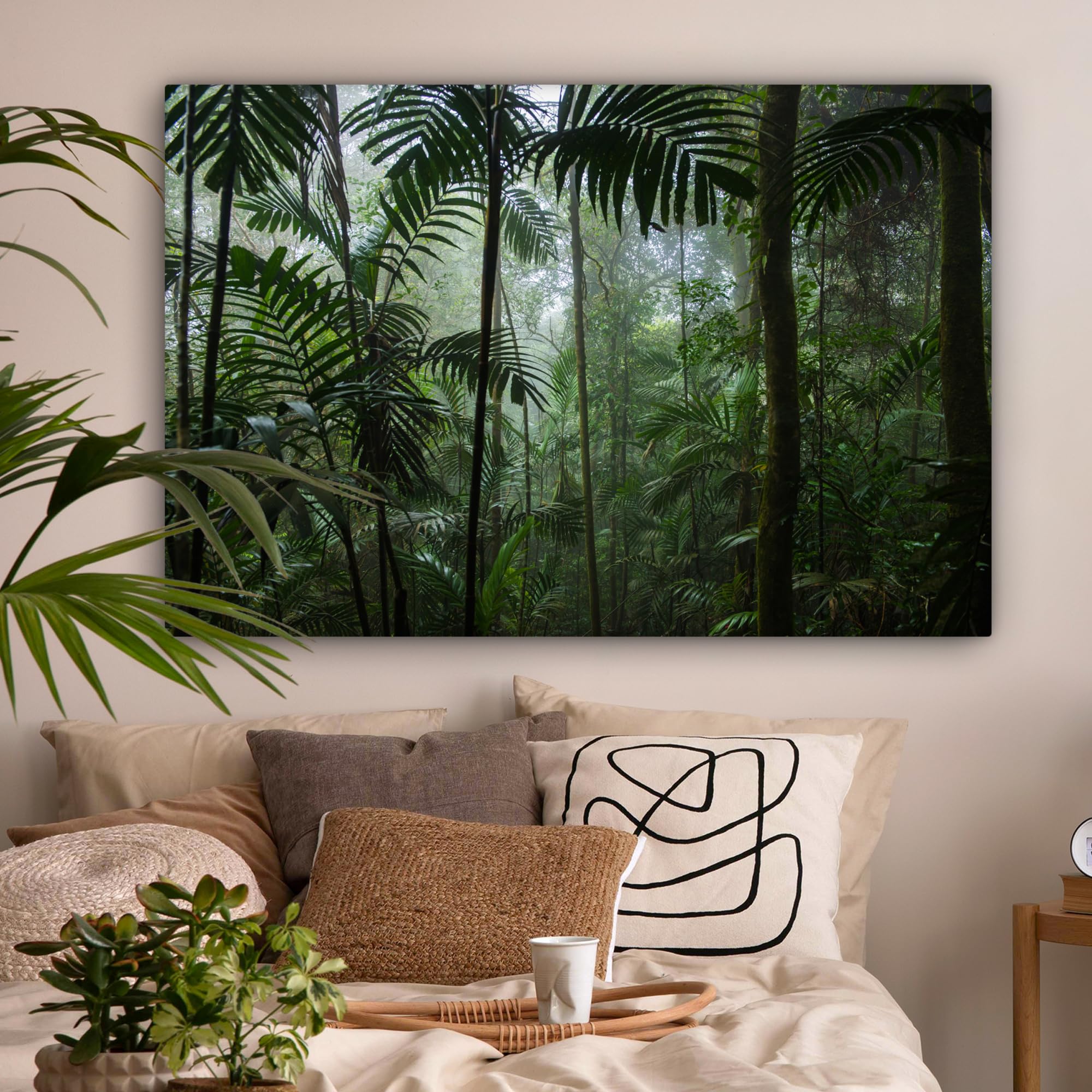 MuchoWow© Leinwand Bilder Groß 120x80 cm XXL Wanddeko Wohnzimmer Aesthetic Room Decor Deko Zimmer Wandbilder Modern Fotogeschenke Regenwald - Dschungel - Bäume - Pflanzen - Natur - Grün