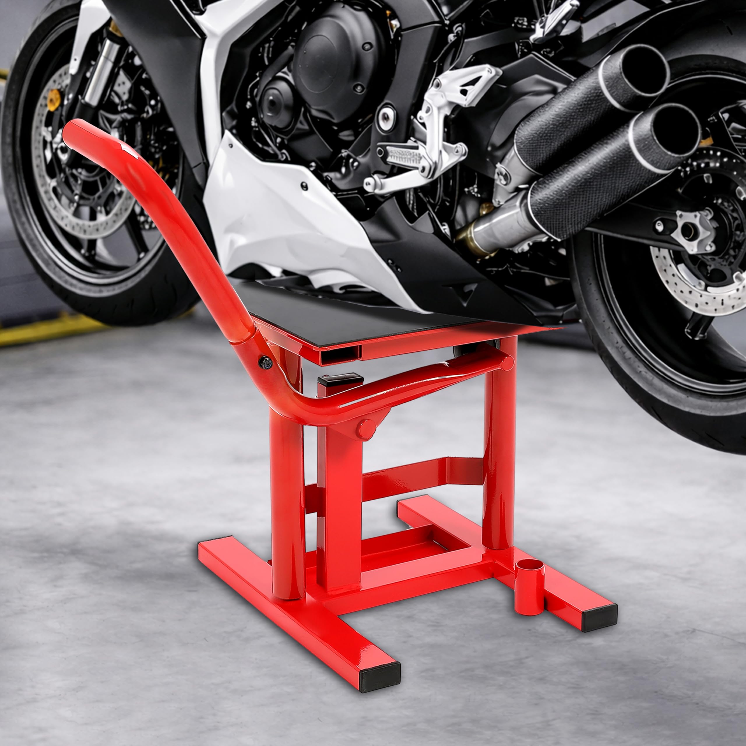 ALMULOO Soporte de elevación para moto de cross, soporte de elevación para gato de motocicleta, capacidad de 330 libras, altura ajustable de 10.1 a 19.7 pulgadas, mesa de elevación de acero