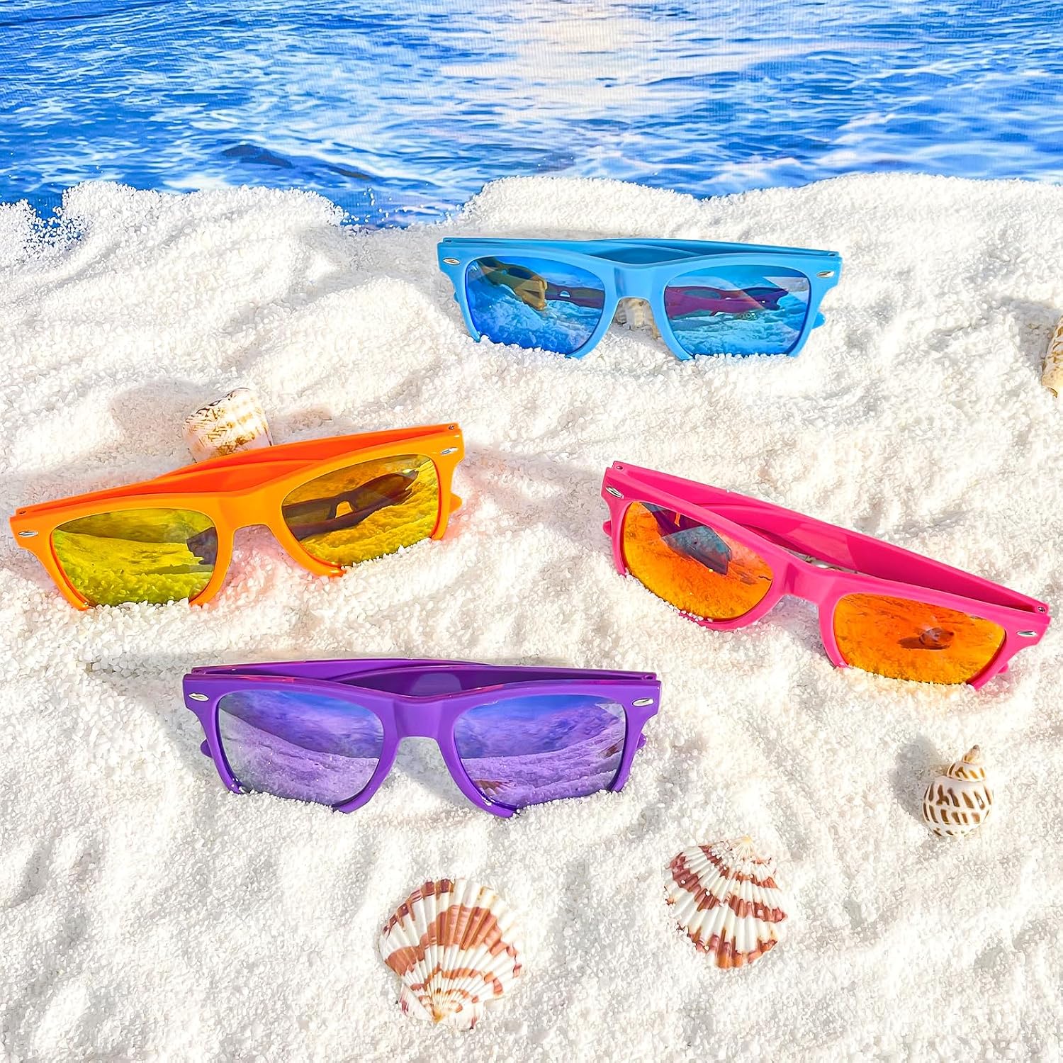 Pibupibu 14 Pack Wholesale Neon Sunglasses Bulk, Retro 80s Mirrored Lens Adult Sunglasses Party Favors image 4
