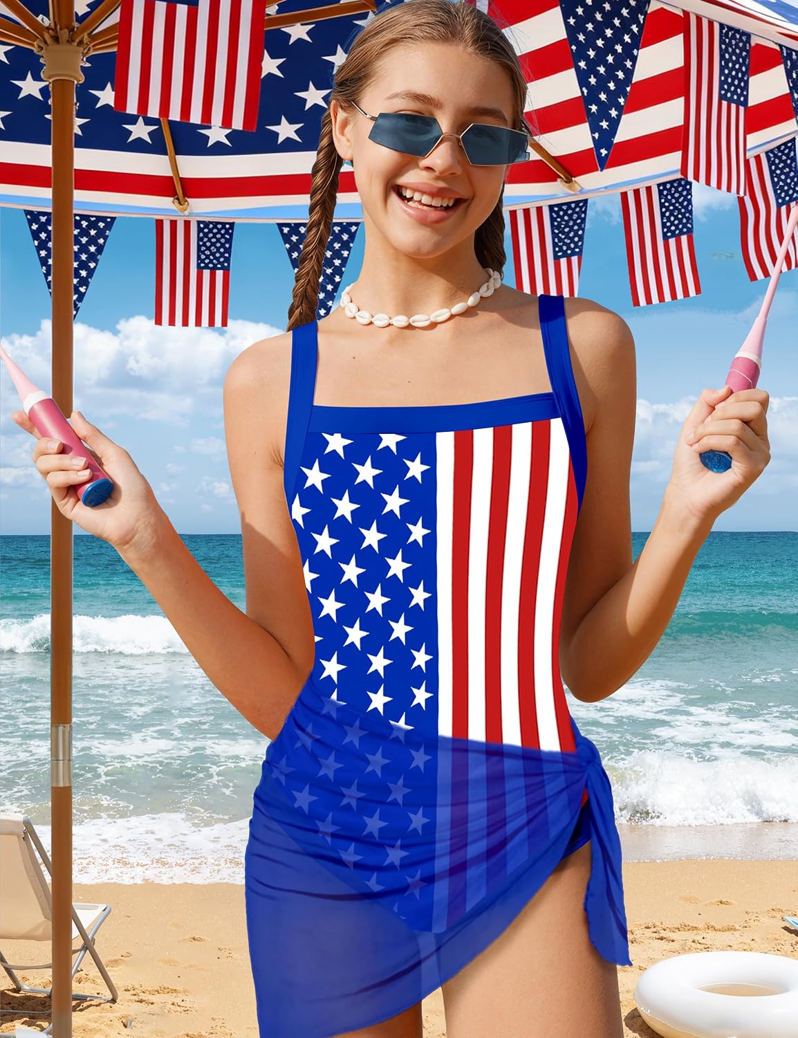 CRISONE Girls Swimsuit Quick Dry One-Piece Swimwear Adjustable Strap Bathing Suit with Mesh Cover Up 9-16 Years