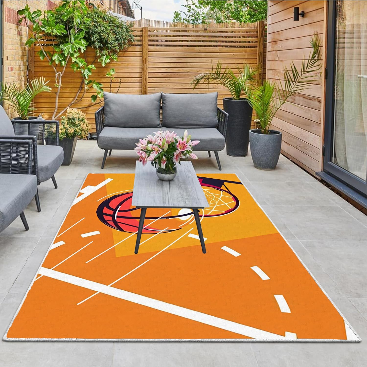 Basketball Rug Washable Area Rug Living Room Entryway Rugs Indoor Rugs 2x3, Sport Field Printe Floor Carpets for Bedroom, Low Pile Non Slip Rug Home Office Nursery Play Mat