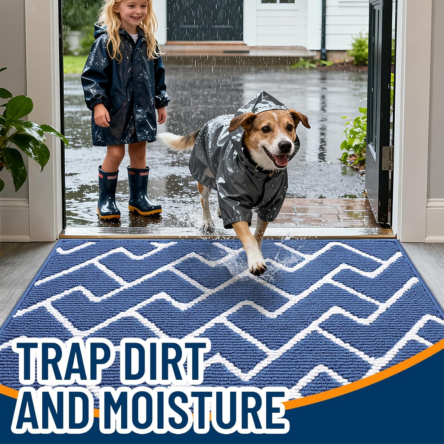 OLANLY Front Door Mat, Non-Slip Rubber Backing, Dirt Resistant and Absorbent, Washable, Easy to Clean Low-Profile Indoor Doormat for Back Door, Entryway, Inside Entrance, 36x24, Navy