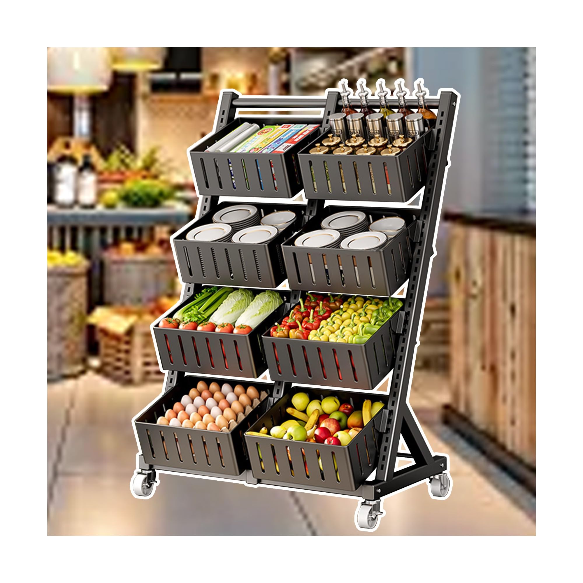 Expositor metálico para snacks y frutas ideal para organizar tu cocina o tienda en color negro