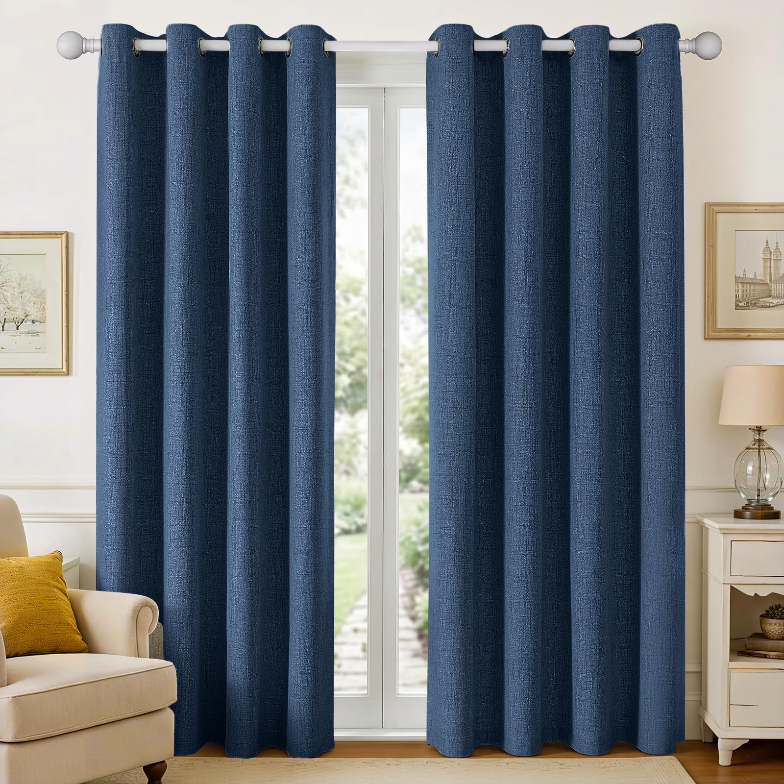 Rideaux occultants bleu denim Joydeco lot de 2 en toile de jute 213 cm