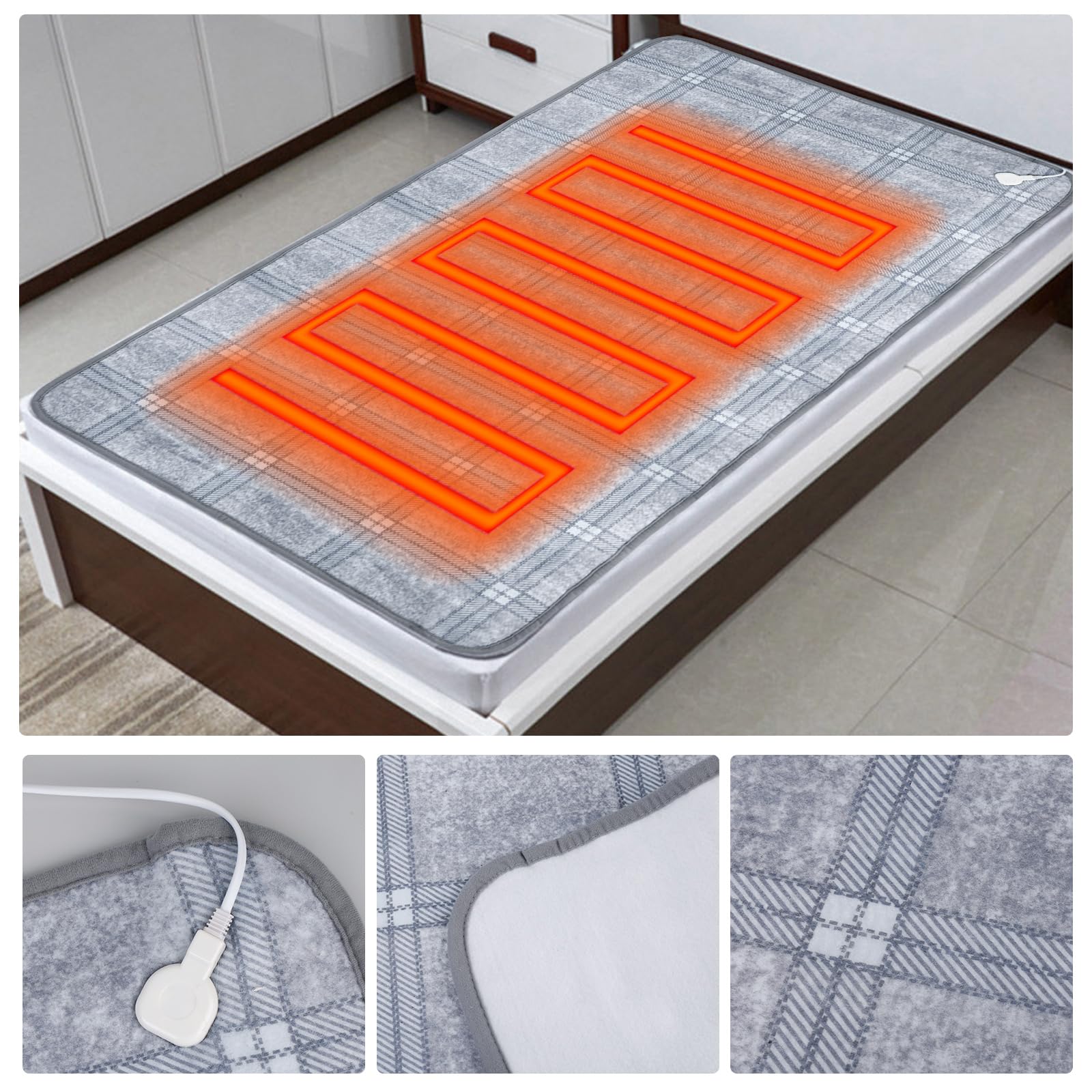 Manta eléctrica con apagado automático, 150 x 80 cm, manta térmica eléctrica con 4 niveles de calor, temporizador de 12 horas, protección contra sobrecalentamiento, resistente al agua, para cama y