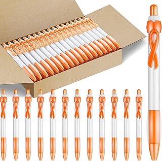 Yexiya 100 Pcs Breast Cancer Awareness Ribbon Pen Autism Domestic Violence Aids Sexual Child Abuse Mental Health Ovarian Cervical Colon Leukemia Liver Pride Lung Item, Black Ink(Orange Color)
