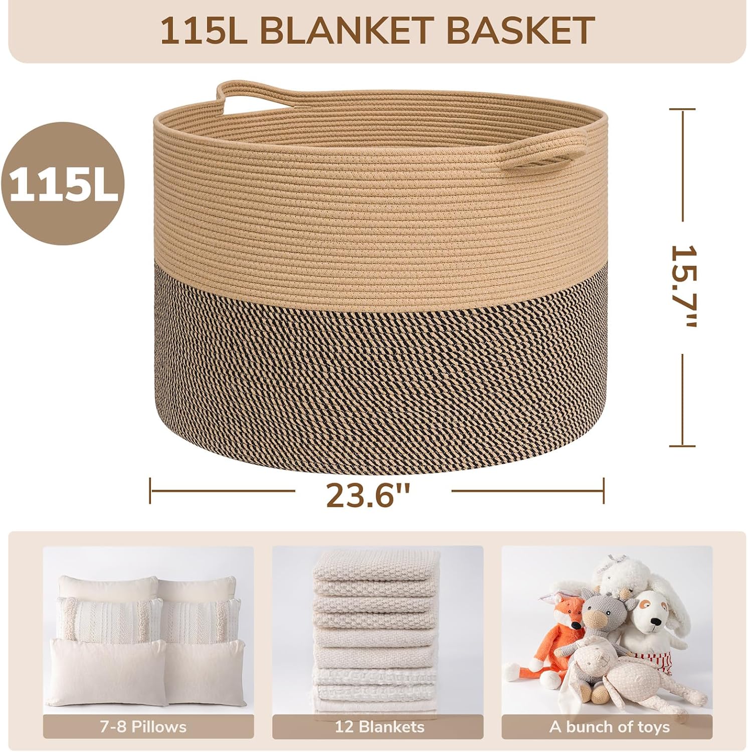  115L Extra Large Woven Wicker Blanket Basket Living Room thumbnail
