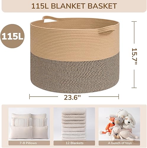 Vista 166 de INDRESSME - Canasta extragrande para ropa sucia de cuerda de algodón, cesta tejida decorativa con asas para guardería y sala, contenedor para Gris