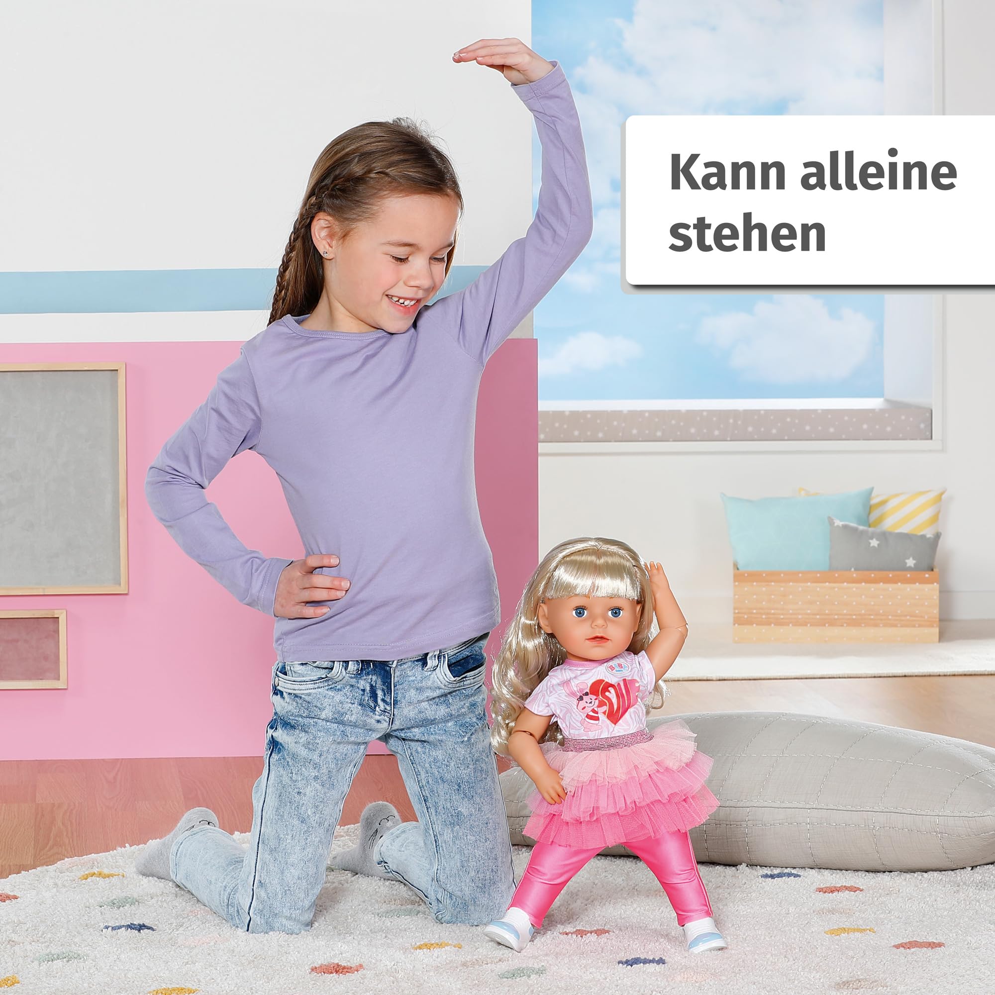 BABY born Sister Play & Style, Puppe mit Haaren und 6 Funktionen für Kinder ab 4 Jahren, funktioniert ohne Batterie, 835401 Zapf Creation, Schwarz