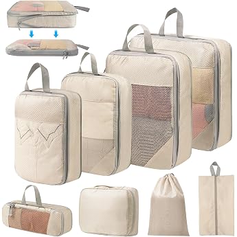 Suitcase Organiser Set 8 Pieces Compressible Packing Cubes for Organising Your Travel Luggage Compression Packing Cube Suitcase Organiser for Holidays and Travel Organiser System for Suitcases