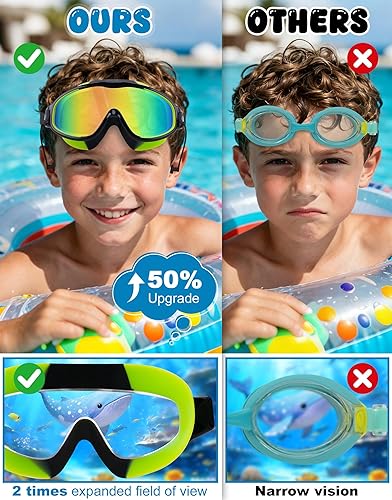Miniatura 5 de WIN.MAX Paquete de 2 gafas de natación antiniebla, anti rayos UV, visión transparente para hombres, mujeres, niños y niñas, gafas de natación para