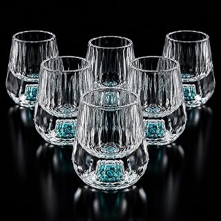 6 Stück Diamant-Schnapsgläser, 15ml kristallgläser mit Türkis Naturstein | Shotgläser mit Schwerem Boden für Wodka, Tequila, Whiskey, Ideal zur Dekoration, Sammeln oder als Geschenk