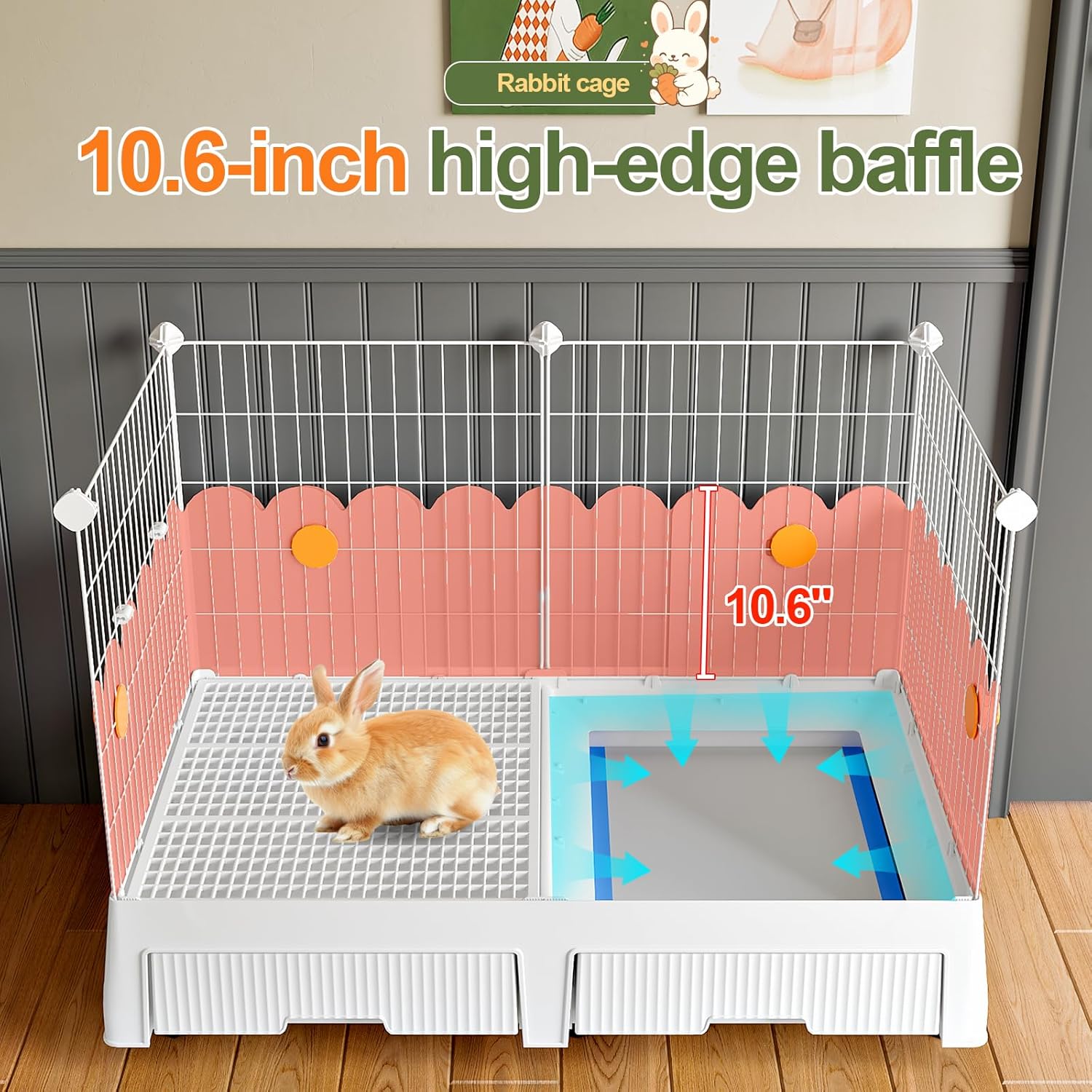 Oneluck Large Rabbit Cage Indoor,Loft Bunny Hutch with Rasied Urine-Proof Walls, Leak-Proof Trays, Wheels,37" L x22 W x 30" H for Rabbits, Chinchillas, Guinea Pig and Small Animals
