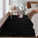 GarveeHome Rug- Shag Area Rug pour le salon, Shaggy Grand tapis de salon intérieur épais avec arrière antidérapant, en peluche douce Fuzzy tapis pour la chambre,8x10,noir