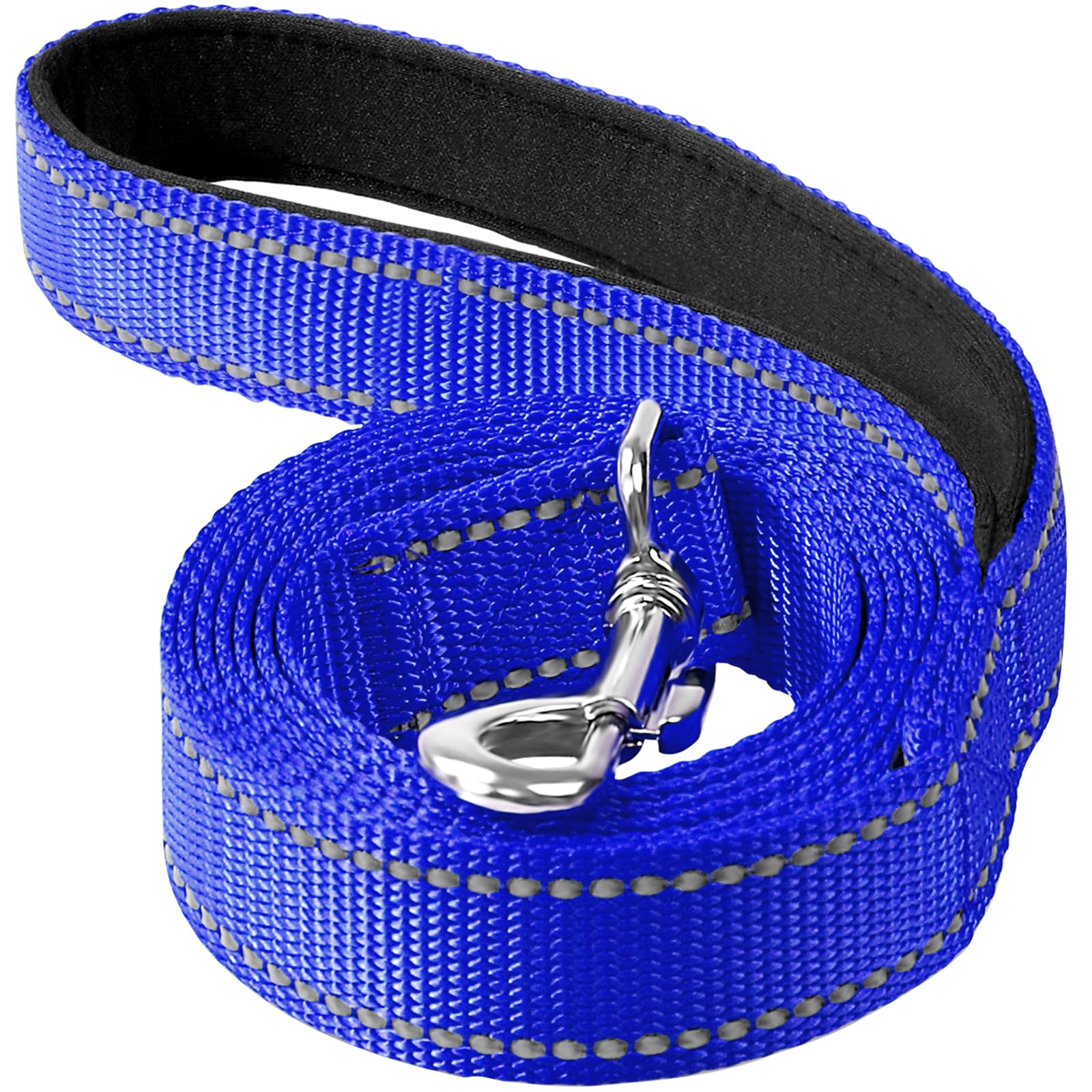 Correa de perro de 4 pies para perros pequeños y medianos | Nylon reflectante de una cara | Mango acolchado | 3/4 pulgadas de ancho | Azul real