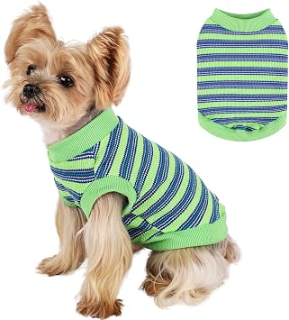 Dog Clothes for Small Dogs Girl Boy Soft Puppy Shirt, Cozy and Functional Doggie Shirts for Puppies, Cute Chihuahua Teacup Dogs Outfit, Comfortable Striped Doggyy SweatshirtGreen,Medium