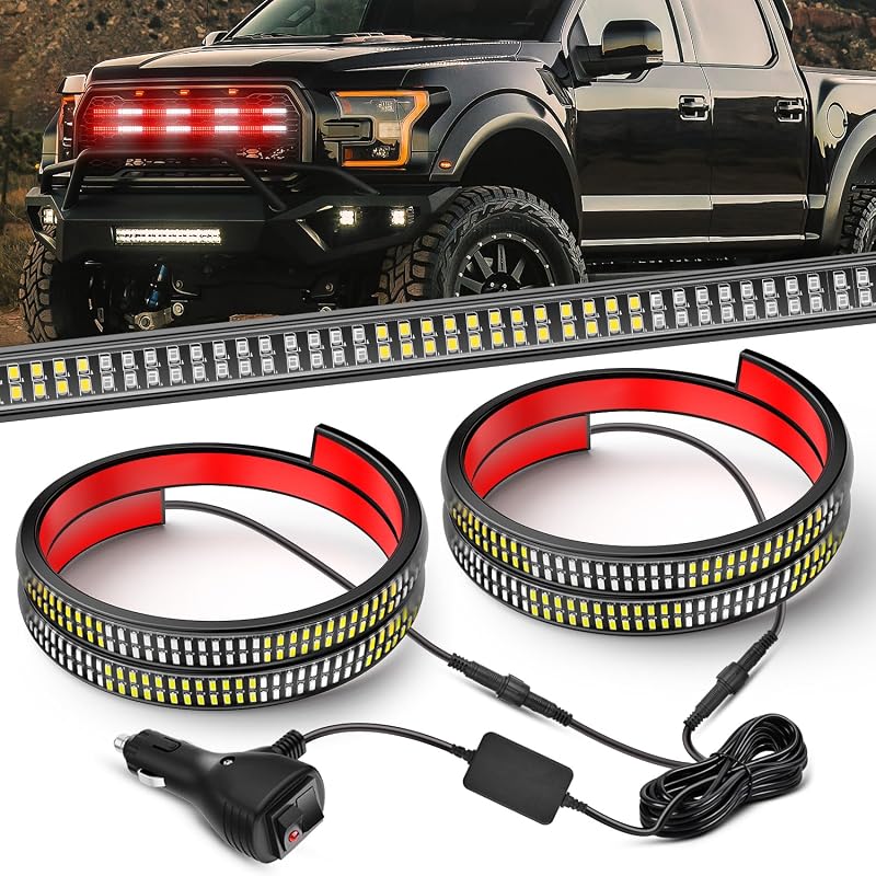 Barra de luz estroboscópica LED para grade Nilight 24" vermelha e branca para caminhão – 1 conjunto