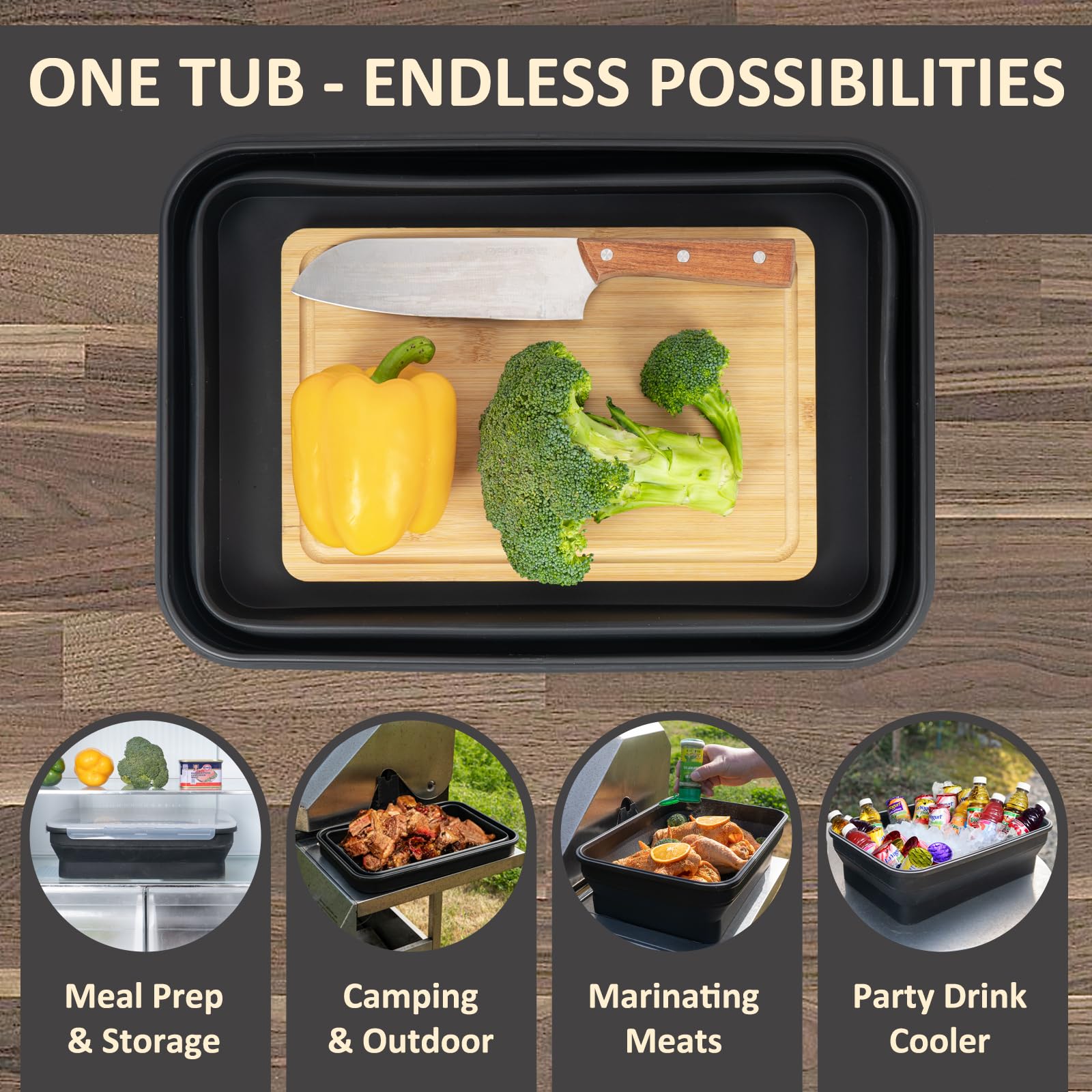 Contenedor de marinado plegable XL, accesorio de parrilla de gran capacidad, perfecto para barbacoas y fiestas, preparación de adobo y salmuera, juego de recipientes plegables de silicona para 3