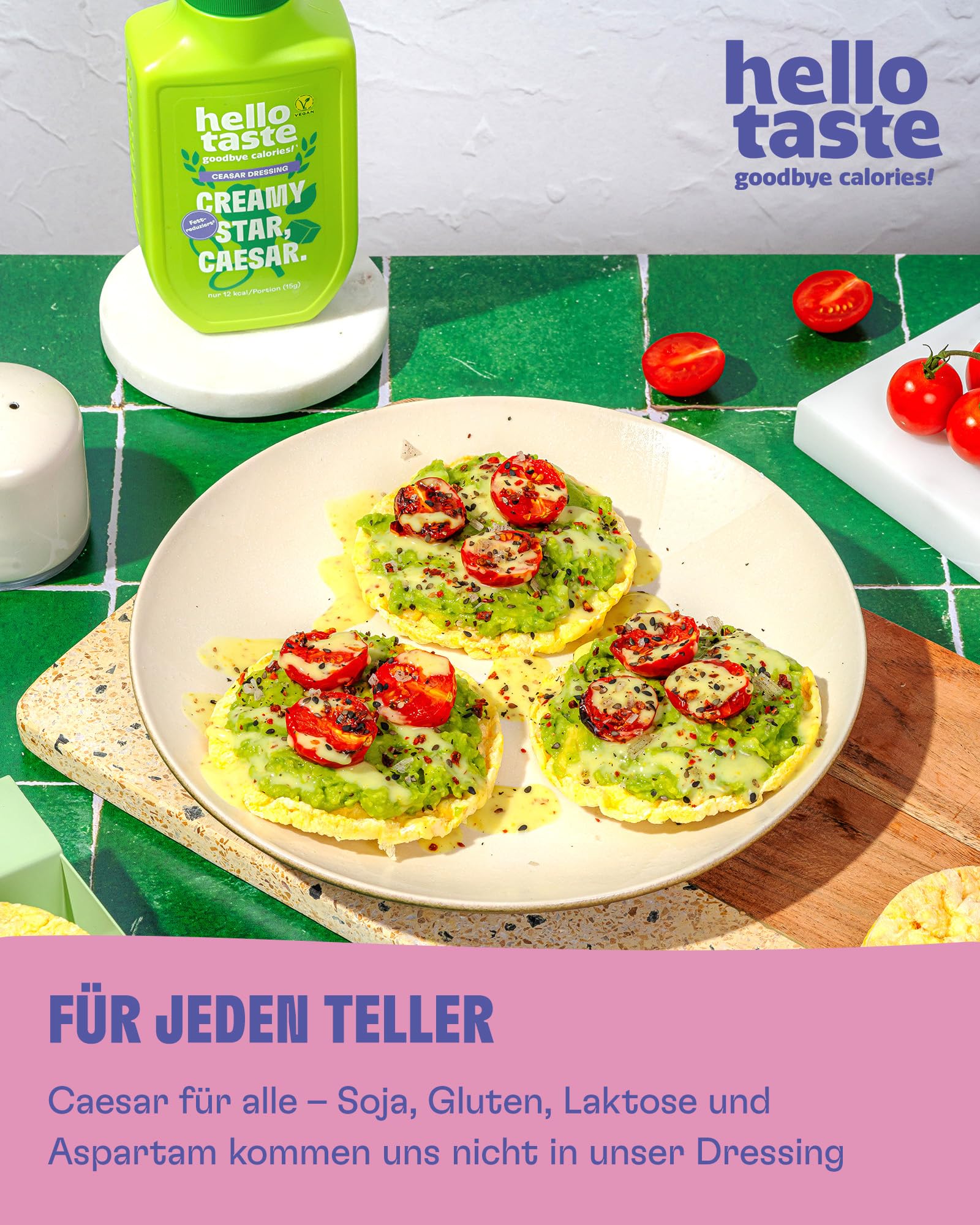 hellotaste Caesar Dressing 300ml Vorratspaket - kalorienreduziert, ohne Zuckerzusatz & voller Geschmack | Für Gerichte, zum Grillen uvm. | Vegan, aspartamfrei, laktosefrei| 7 x 300ml