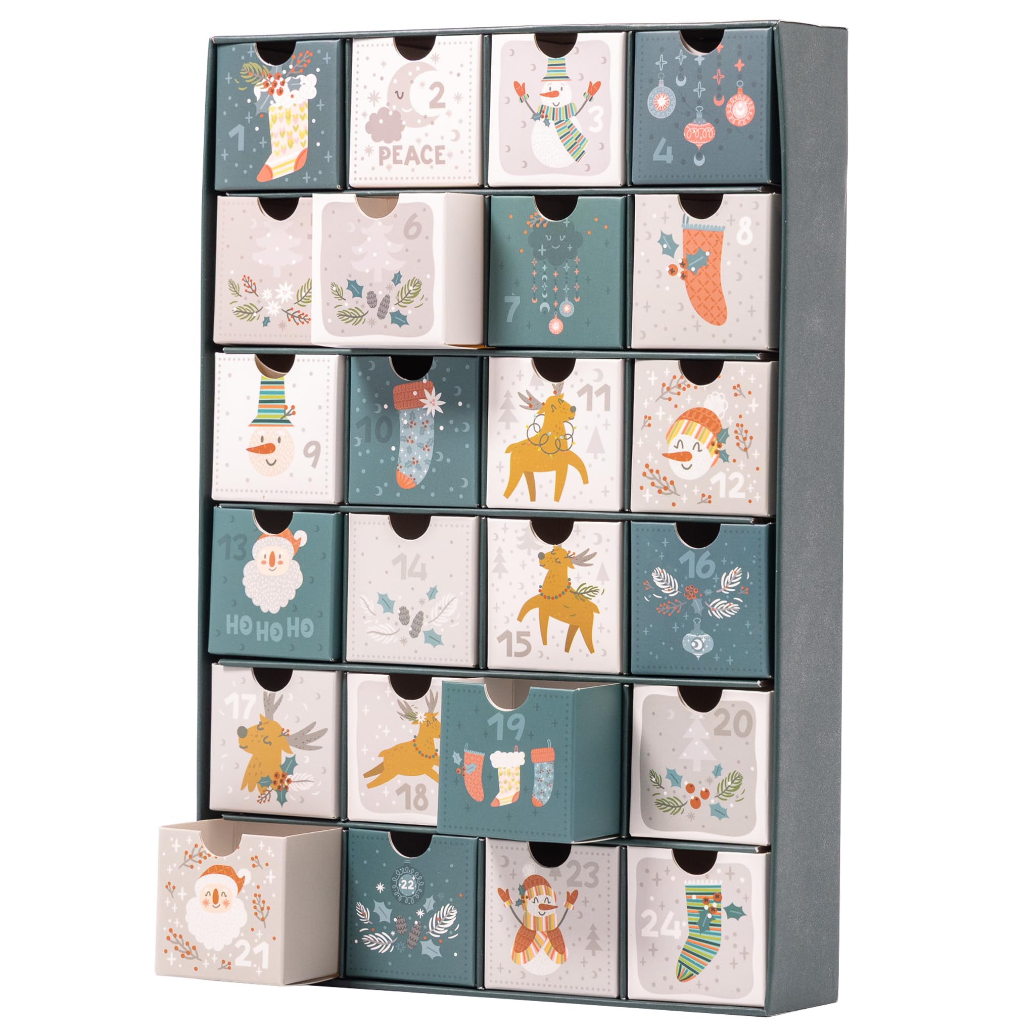 Fill Your Own Advent Calendar 24 Days Reusable 1-24 Empty Drawers for Christmas Countdown (Bottle Green) - Image 2