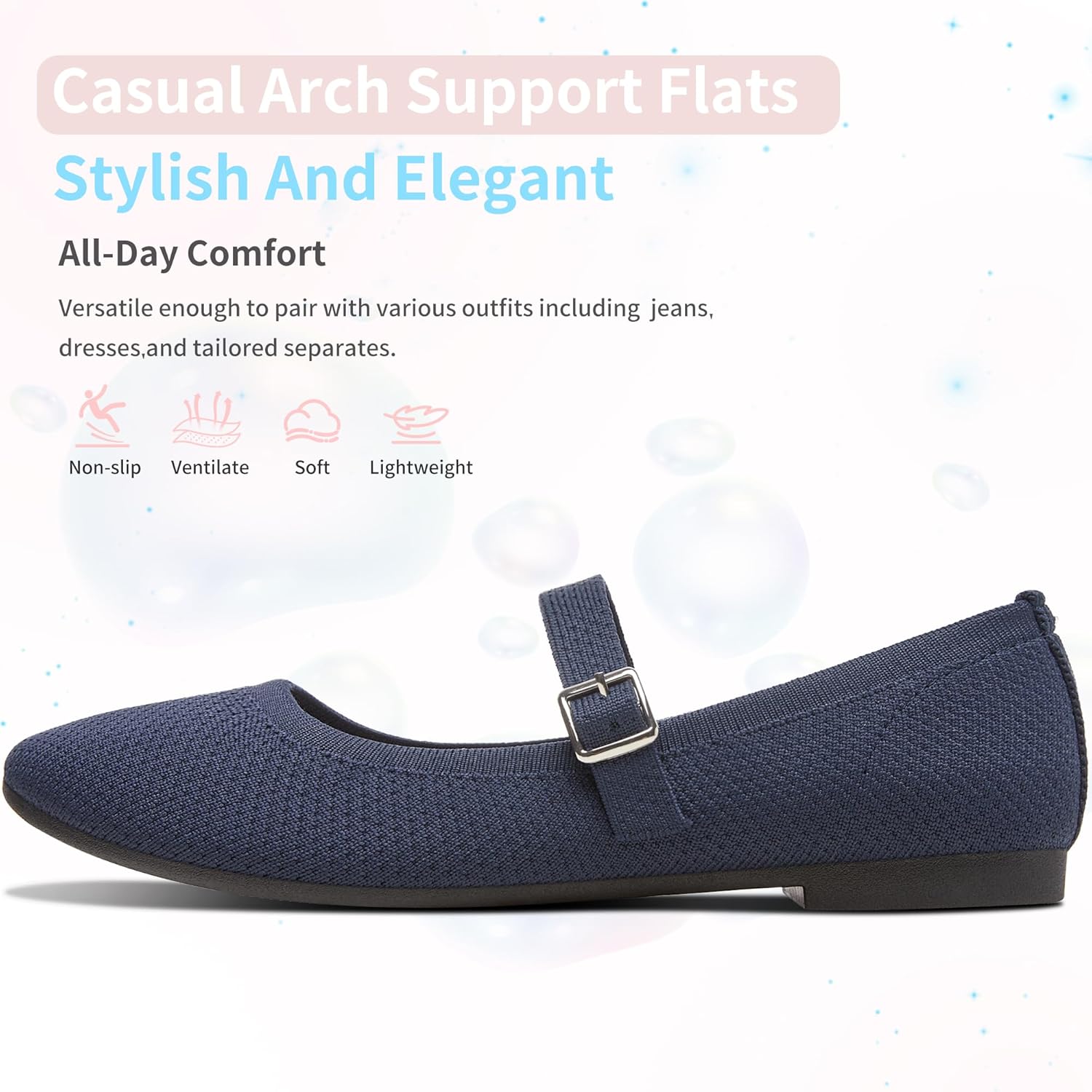 AISFAES Women Knit Mary Jane Flats Breathable Mesh Strap Ballet Flats Soft Round Toe Washable Ballet Shoes Stylish Business Casual Dress Flats - Image 4