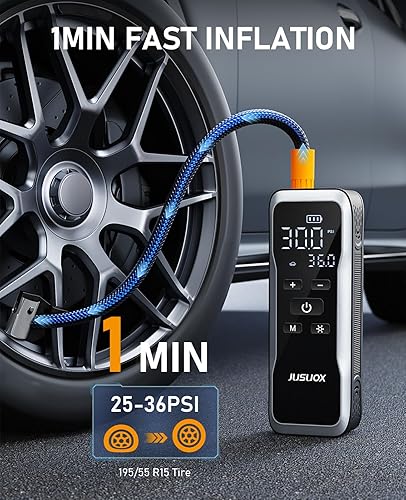Miniatura 2 de Inflador de neumáticos, compresor de aire portátil, bomba de aire inalámbrica para neumáticos de automóvil de 150 PSI con batería y 12 V CC, bomba