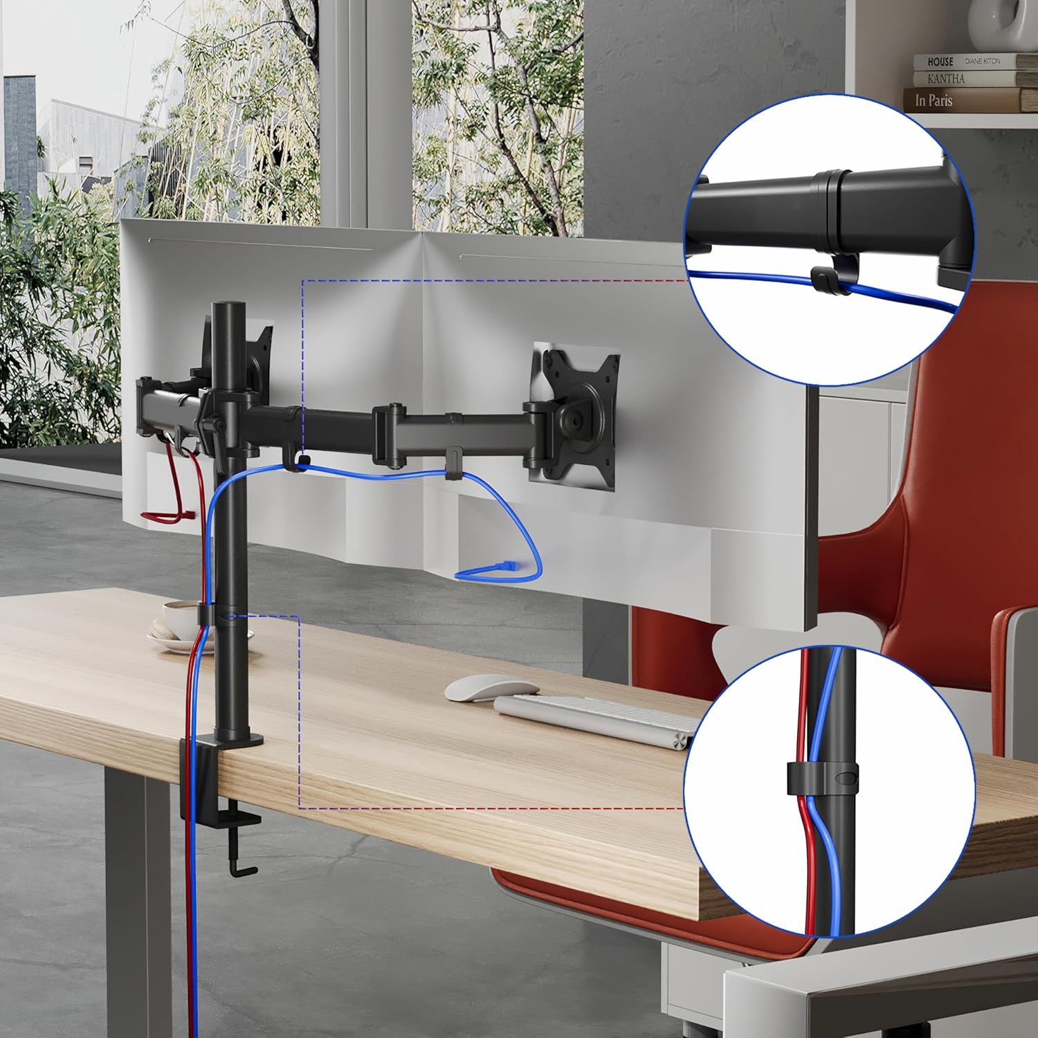 Duronic Dual Monitor Arm Stand DM252 BK | Double Desk Mount | Steel | Height Adjustable | for Two 13-27 Inch LED LCD Screens | VESA 75/100 | 8kg Per Screen | Tilt -90°/+35°, Swivel 180°, Rotate 360°