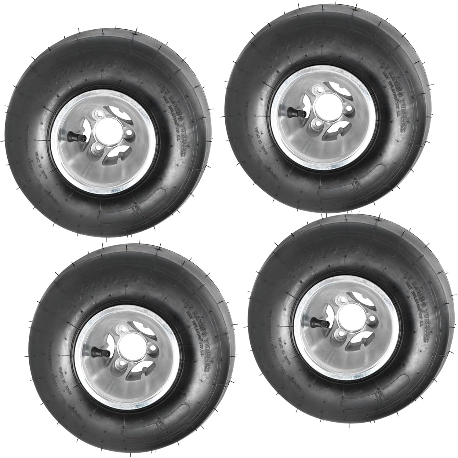 11x7.10-5 Tubeless Go Kart Tires with Rims, 4-Ply Smooth Slick Tread, 5" 3 Stud Wheels for ATV, UTV, Go Kart, Mini Bike, Golf Cart – Set of 4 All-Terrain Tires