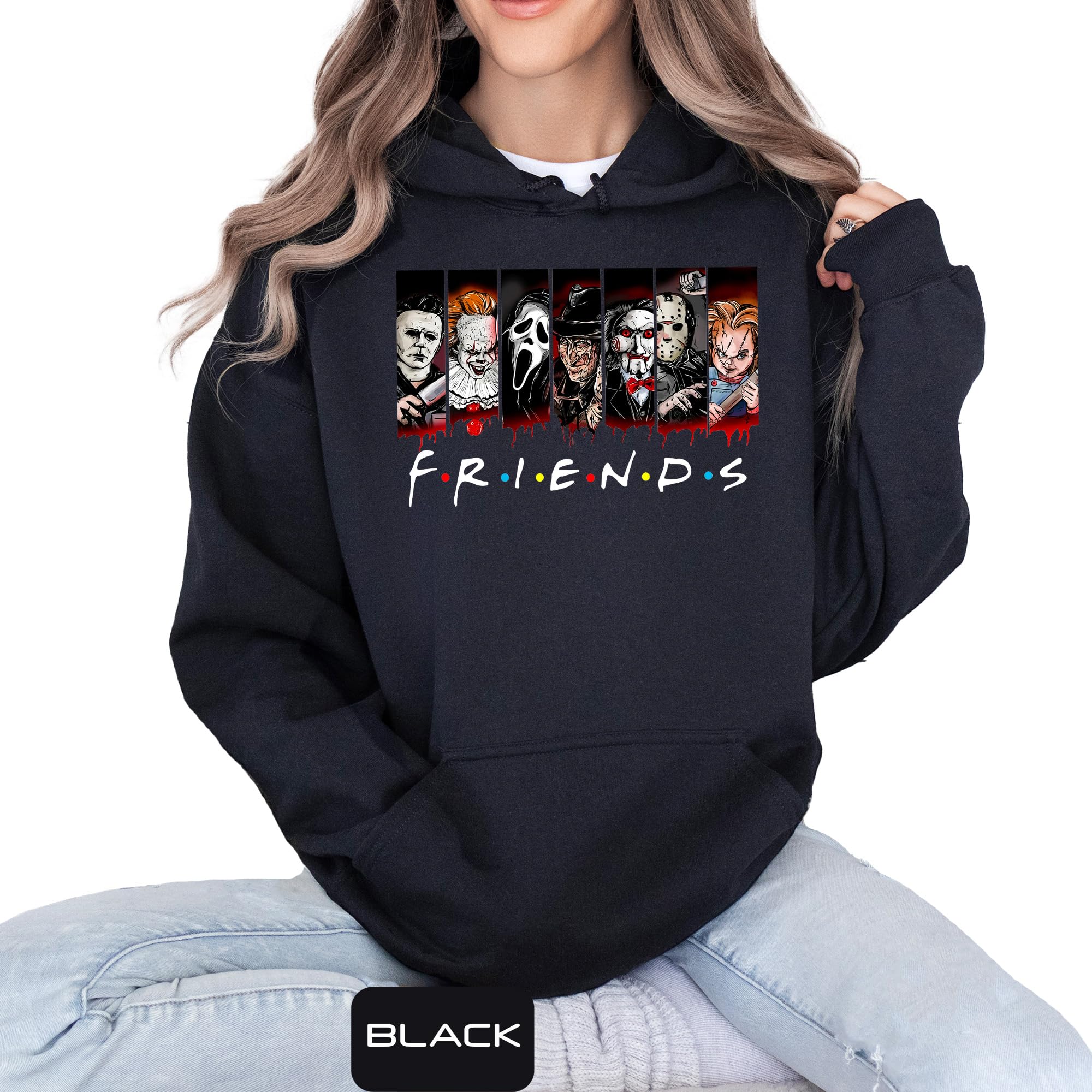 HandmadeHorror Movie Characters Hoodie Shirt Sweatshirt, Funny Halloween Hoodie T-Shirt, Spooky Season Hoodie Sweatshirt, Horror Movie Killers Hoodie, Scary Hoodie, Halloween Family Matching Hoodie Gift