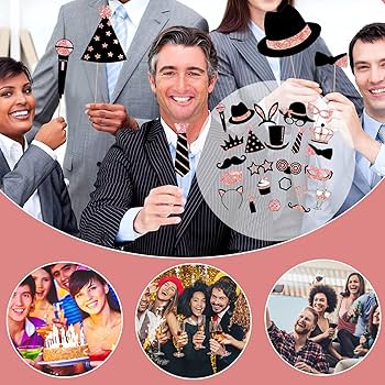 Lot De 24 Accessoires Photobooth - Pour Mariage, Anniversaire, Fête - Thème Or Rose - Décoration Ludique