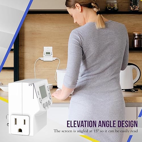 Miniatura 5 de ENERLITES Temporizador digital programable resistente para enchufes eléctricos, toma de temporizador para luces, lámparas, toma de tierra, 7 días