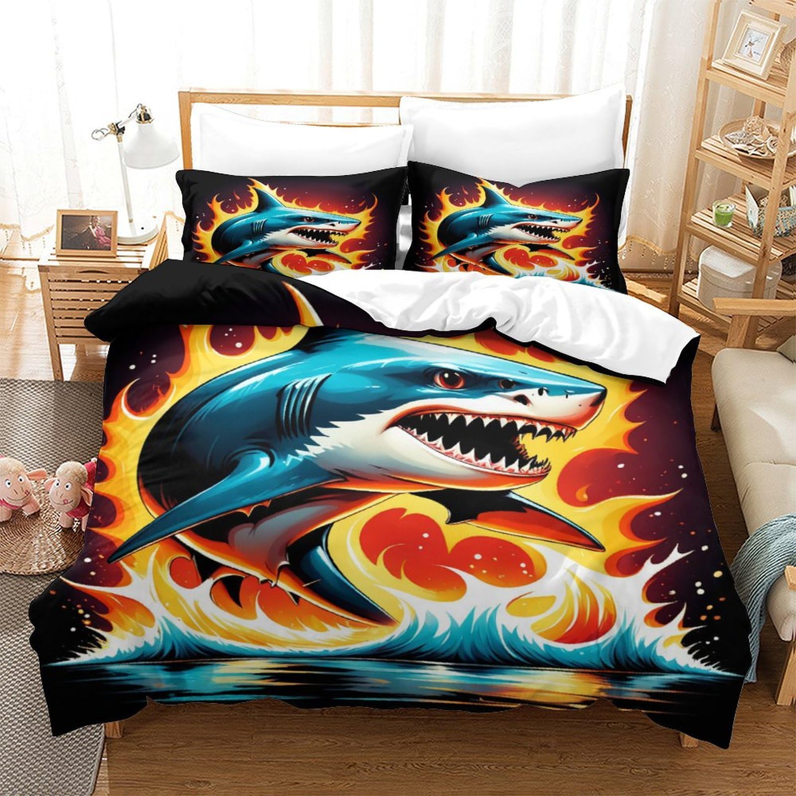 Housses de couettes requin 3D anti-plis en microfibre respirante Super King