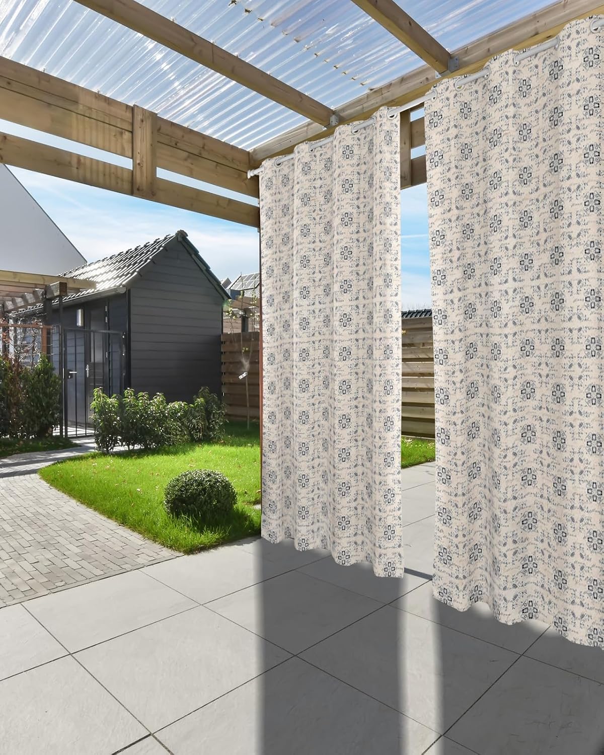 Indoor Outdoor Curtains for Patio Vintage Middle Agesl Floral Text Outside Curtains Waterproof Grommet Privacy Drapes Light Filter Curtain for Porch Pergola Gazebo 52" Wx84 L 2 Panels