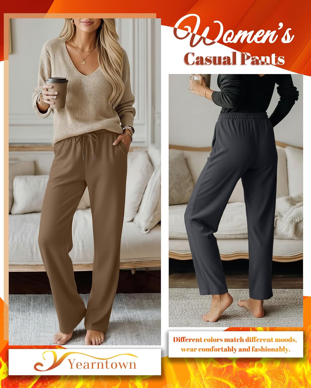 3 Pack Women's Fleece Wide Leg Sweatpants Thermal Baggy Athletic Pants Drawstring Lounge Pants with Pockets - Image 5