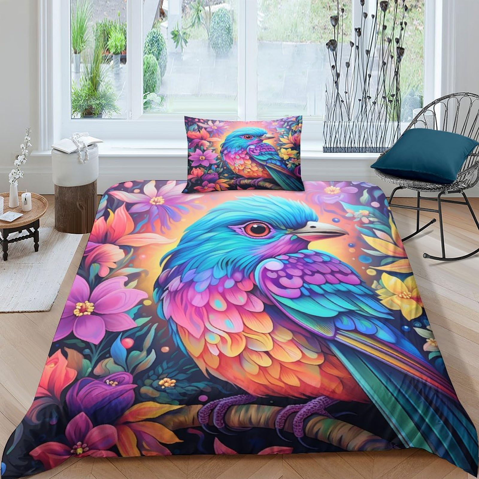 Housse de couette ado imprimé 3D Sparrow en microfibre zippée