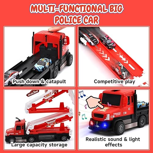 Miniatura 2 de Camión de juguete para niños pequeños de 3 a 5 años con pista de carreras de eyección de 55 pulgadas, catapulta de deformación y disparo, plegable,