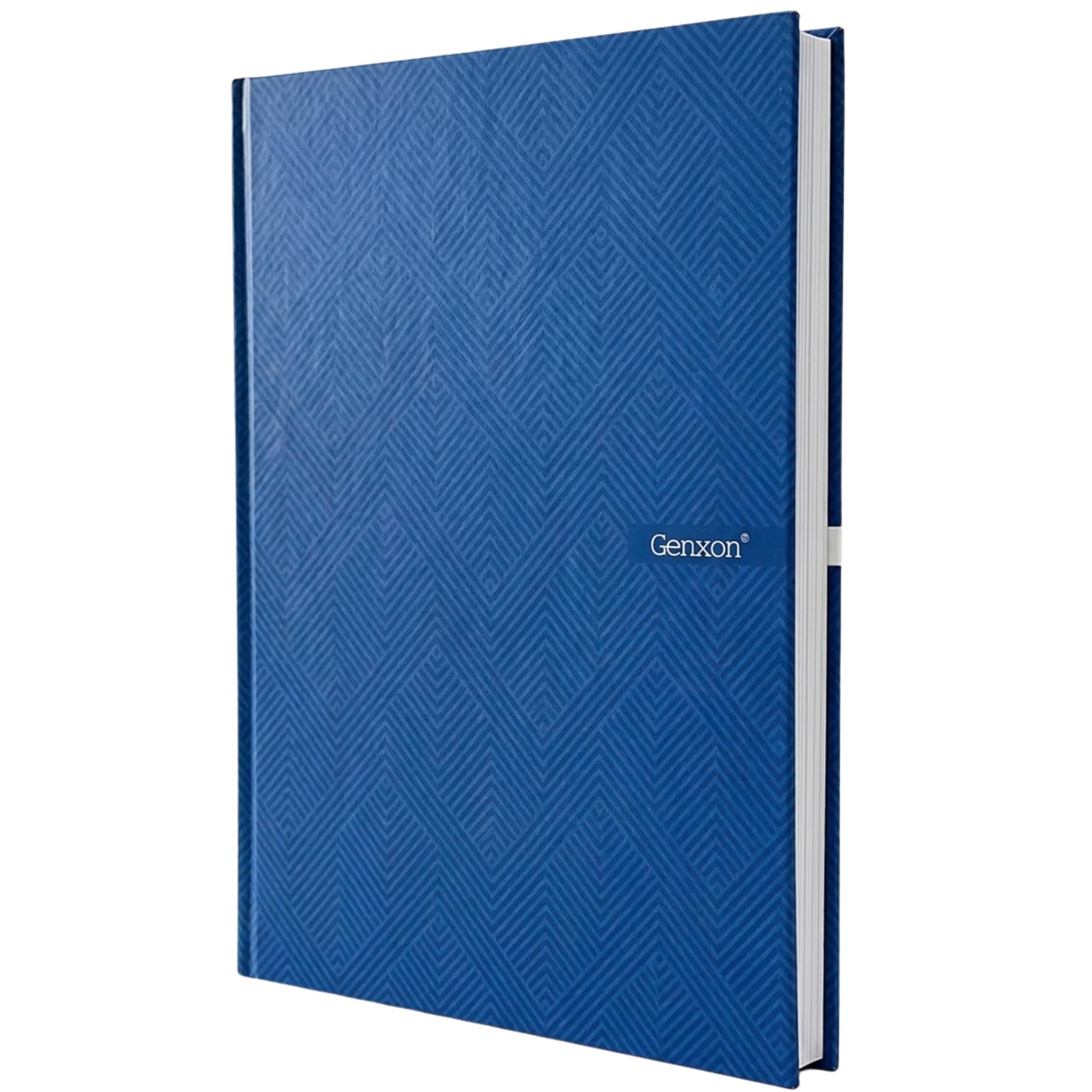 genXon A4 Notebook Hardback 160 Pages 100gsm Paper 10mm Ruled Margin Sheets Notepad Home Office School Writing Notebooks for Students Black Blue Red (Blue)