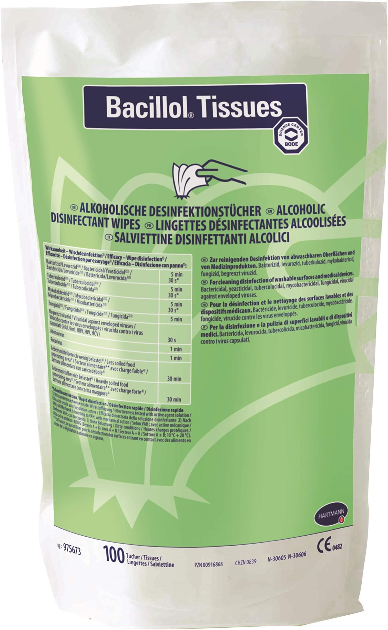 Bacillol Tissue 975673 Disinfectant Wipe Refill, Pack of 100