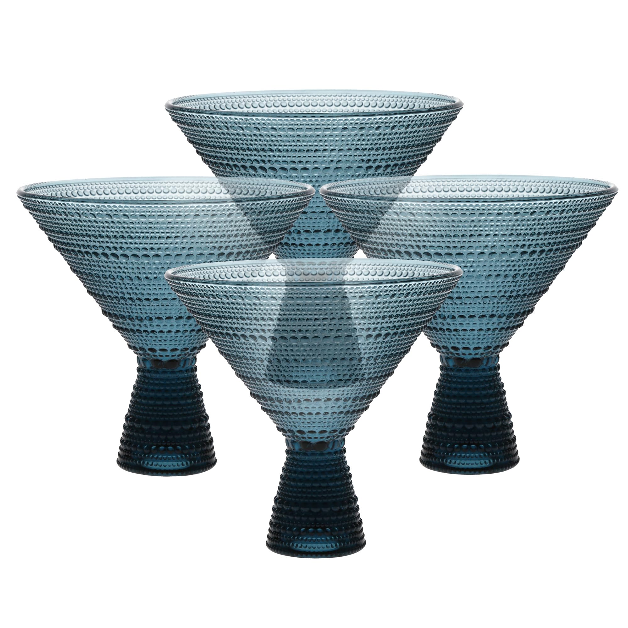 Fortessa Jupiter Beaded Hobnail Glass, 11.5 Ounce Martini (Set of 4), Cornflower Blue