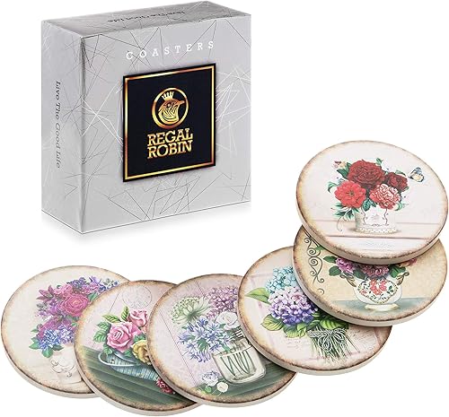 Juego de 6 posavasos rústicos de cerámica absorbente para bebidas, bonitos posavasos de 4 pulgadas con respaldo de corcho para el hogar, oficina,