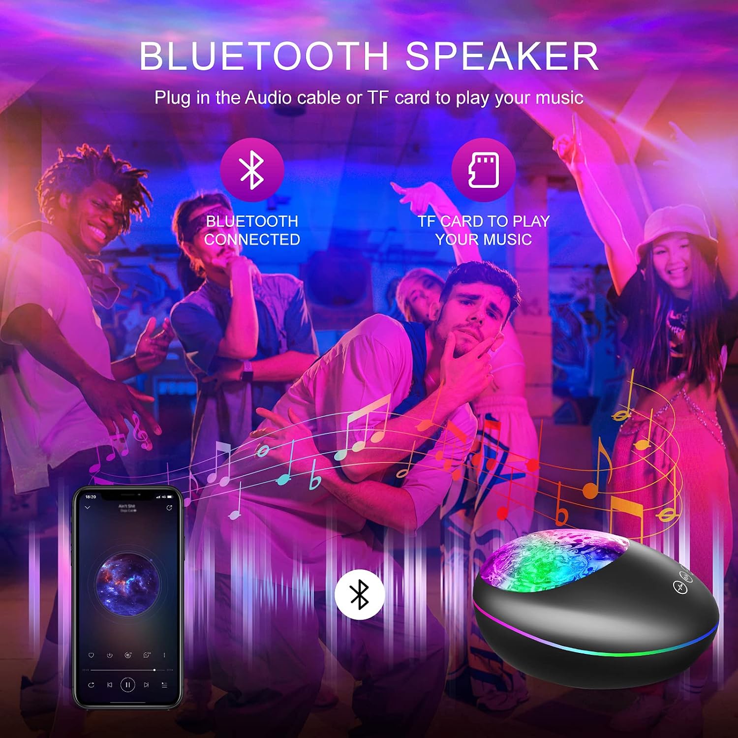 Galaxy Projector, TOMNEW Night Light Ocean Wave Projector with Bluetooth Music Speaker, Adjustable Brightness & 8 Lighting Modes Mermaid Light for Kids Adults Bedroom Game Room Decor