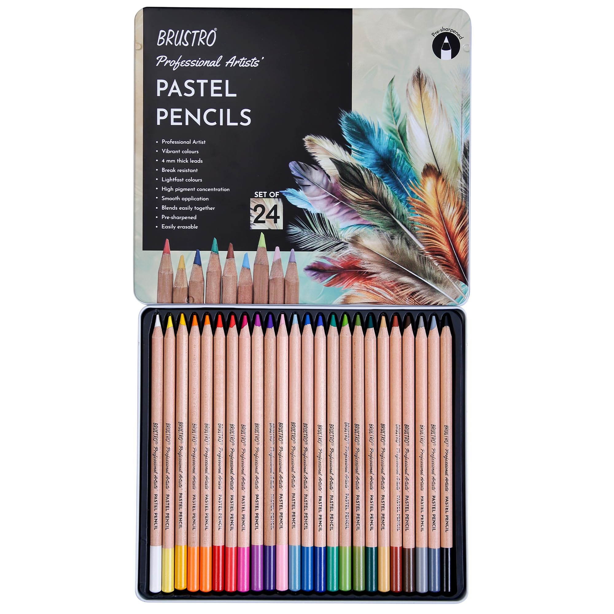 BRUSTRO Artists Pastel Colored Pencils - Set of 24 Shades - 4mm Lead | Break Resistant, Erasable, High Pigmented, Vibrant Colours | Ideal for Drawing, Mandala, Shading, Portrait, Fine Art Students.-image-38