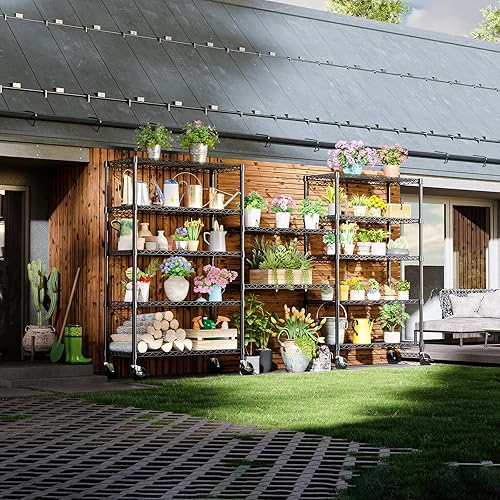 Miniatura 4 de IZEUK Estantería ajustable de alambre de acero resistente de 5 niveles con ruedas, organizador de almacenamiento para garaje, cocina, oficina,