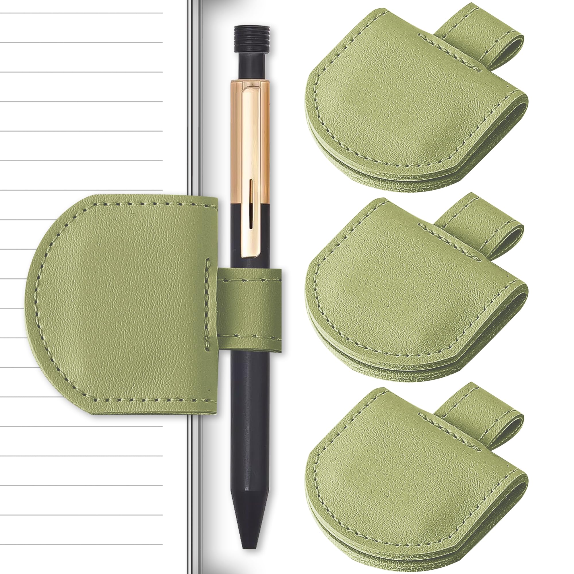 Litvana Magnetic Pen Holder for Notebook, 3 Pcs Leather Pencil Loop Holder for Notebooks Journals Calendars, Slim Size, Light Green 3 Pcs